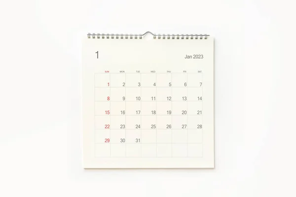 stock image January 2023 calendar page on white background. Calendar background for reminder, business planning, appointment meeting and event.