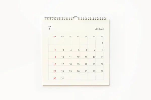 Ιούλιος 2023 Ημερολογιακή Σελίδα Λευκό Φόντο Ιστορικό Ημερολογίου Για Υπενθύμιση — Φωτογραφία Αρχείου