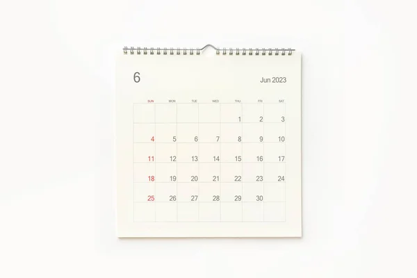 Giugno 2023 Pagina Del Calendario Sfondo Bianco Contesto Del Calendario — Foto Stock
