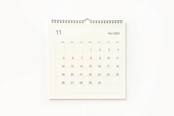 Novembre 2023 Pagina Del Calendario Sfondo Bianco Contesto Del Calendario — Foto Stock