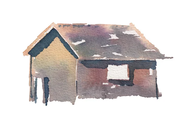 抽象村舍的手绘水彩画 高分辨率图像扫描 — 图库照片