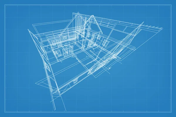 Rendu Structure Structure Fil Métallique Construction Perspective Wireframe Extérieur Maison — Image vectorielle
