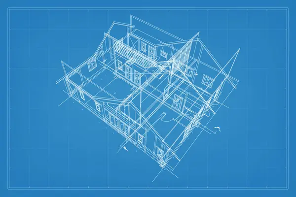 Rendu Structure Structure Fil Métallique Construction Perspective Wireframe Extérieur Maison — Image vectorielle