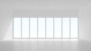 Yumuşak gölgeli üç boyutlu oda arkaplanı. İç tasarım ve dekorasyon için boş beyaz oda. 3B görüntüleme.