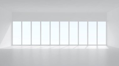 Yumuşak gölgeli üç boyutlu oda arkaplanı. İç tasarım ve dekorasyon için boş beyaz oda. 3B görüntüleme.
