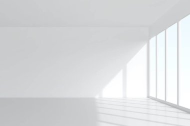 Yumuşak gölgeli üç boyutlu oda arkaplanı. İç tasarım ve dekorasyon için boş beyaz oda. 3B görüntüleme.