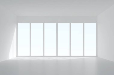 Yumuşak gölgeli üç boyutlu oda arkaplanı. İç tasarım ve dekorasyon için boş beyaz oda. 3B görüntüleme.