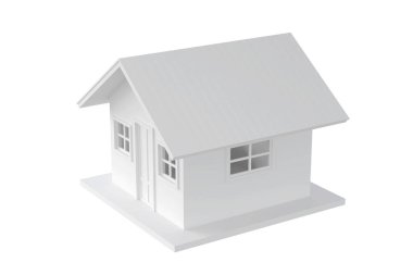 Kırpma yolu olan beyaz arka planda üç boyutlu ev modeli. Gayrimenkul, ev sahipliği ve konut piyasası kavramı. 3d oluşturma.