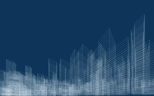 İnşaatın üç boyutlu kablo perspektifi. Şablon tasarımı için soyut kablo şeması şehir arka planı. Vektör.