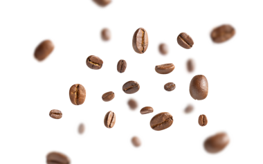 Kahve çekirdekleri havaya kalkar. Kavrulmuş kahve çekirdekleri kesme yolu ile beyaz arka planda uçuyor. Kapat..