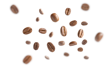 Kahve çekirdekleri havaya kalkar. Kavrulmuş kahve çekirdekleri kesme yolu ile beyaz arka planda uçuyor. Kapat..