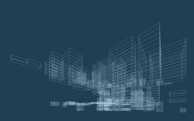 Doğrusal tarzda soyut geometrik kablo. Mimari şablon tasarımı için Matrix küp desen arka planı. Kutu ve uzayın şematik tasarım fikri. Vektör.