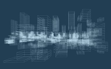 Doğrusal tarzda soyut geometrik kablo. Mimari şablon tasarımı için Matrix küp desen arka planı. Kutu ve uzayın şematik tasarım fikri. Vektör.