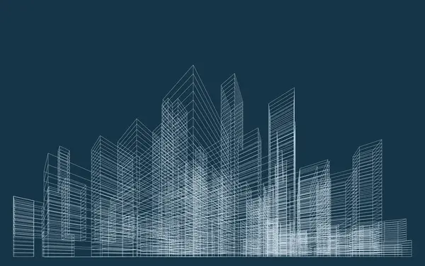 İnşaatın üç boyutlu kablo perspektifi. Şablon tasarımı için soyut kablo şeması şehir arka planı. Vektör.