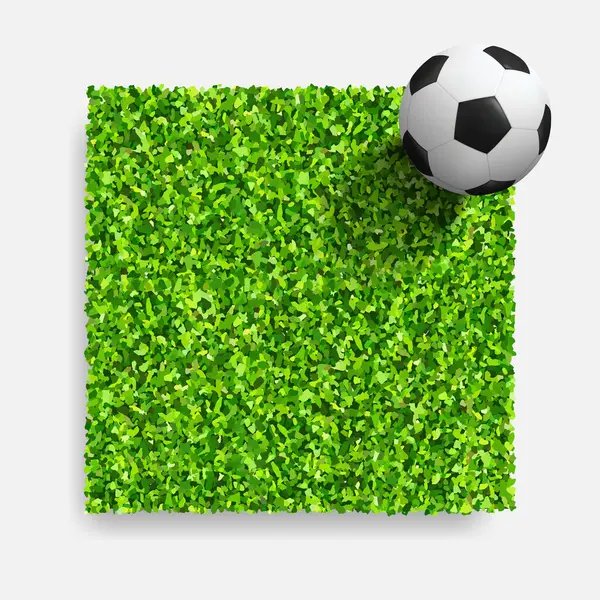 Yeşil çimlerin üzerinde futbol topu. Futbol topunun yeşil çimlerdeki yeşil arka plandaki yeşil çimen deseni ve deseni. Vektör.