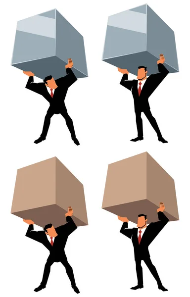 Concept Flat Style Illustration Super Strong Businessman Lifting Heavy Load — Stock Vector