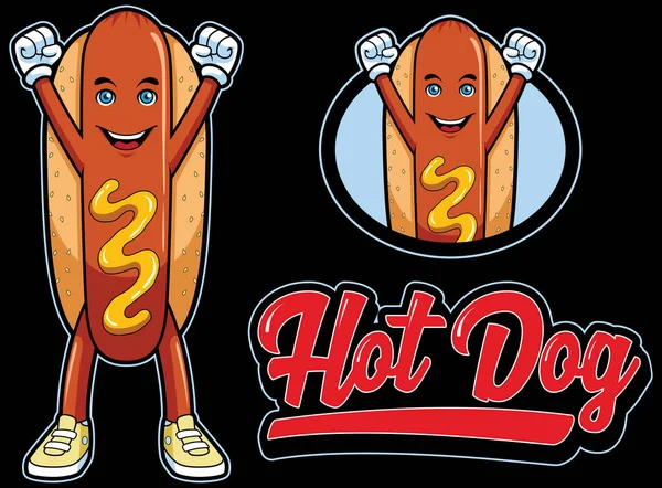 Hot Dog Illustrazione Della Mascotte Con Personaggio Dei Cartoni Animati — Vettoriale Stock