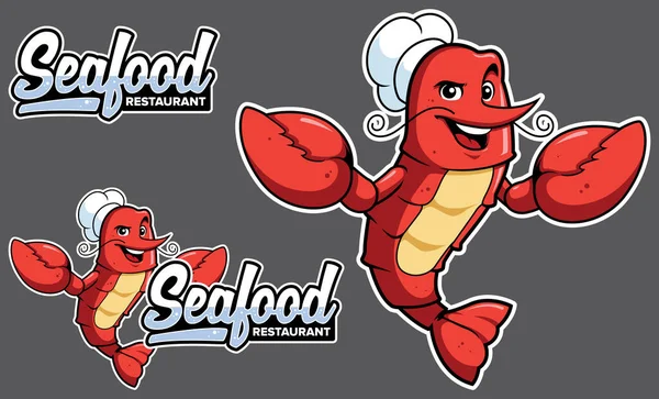 Design Mascote Para Restaurante Frutos Mar Com Chef Lagosta Vermelha — Vetor de Stock