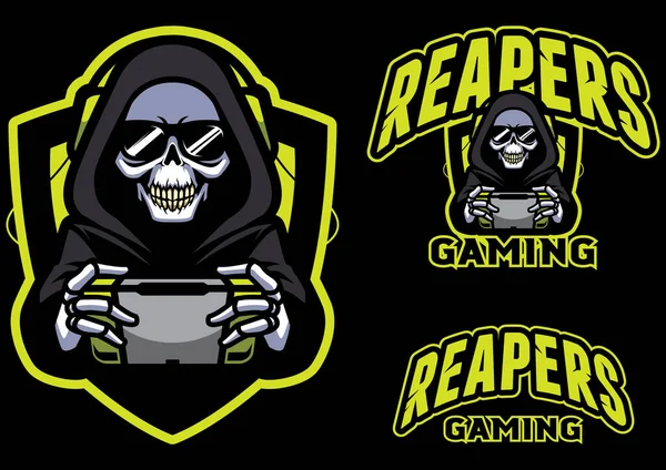 Gaming Mascotte Ontwerp Met Grimmige Reaper Het Dragen Van Een — Stockvector