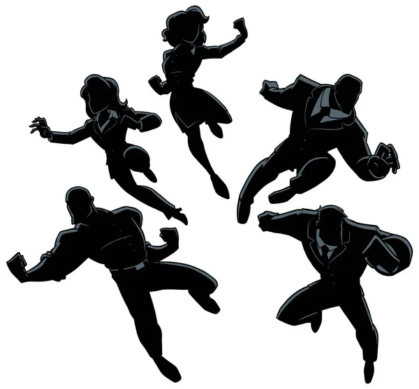 一组由5位卡通人物组成的商业人士或办公室职员 身穿西装 头戴超级英雄造型 — 图库矢量图片