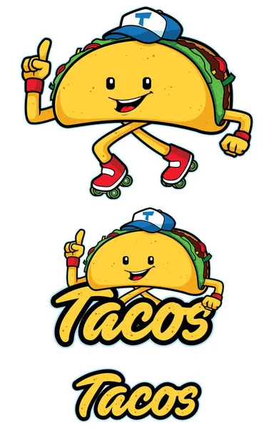 Diseño Mascota Con Lindo Personaje Tacos Patines — Vector de stock