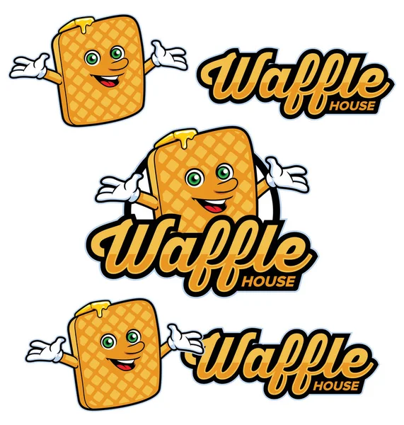 Waffle Casa Mascota Ilustración Con Divertido Personaje Dibujos Animados — Vector de stock
