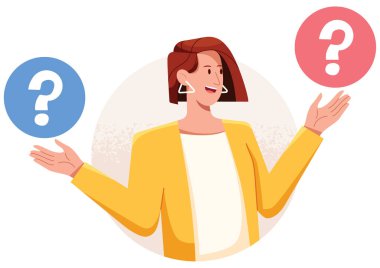 Puzzled business woman doubting, deciding, setting priorities.