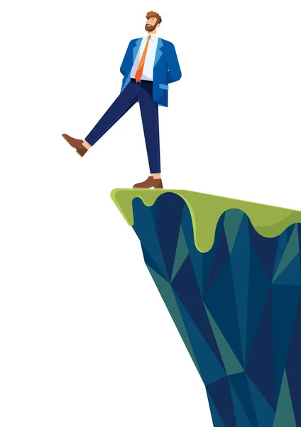 Flat Design Illustration Confident Businessman Manager Stepping Edge — 图库矢量图片