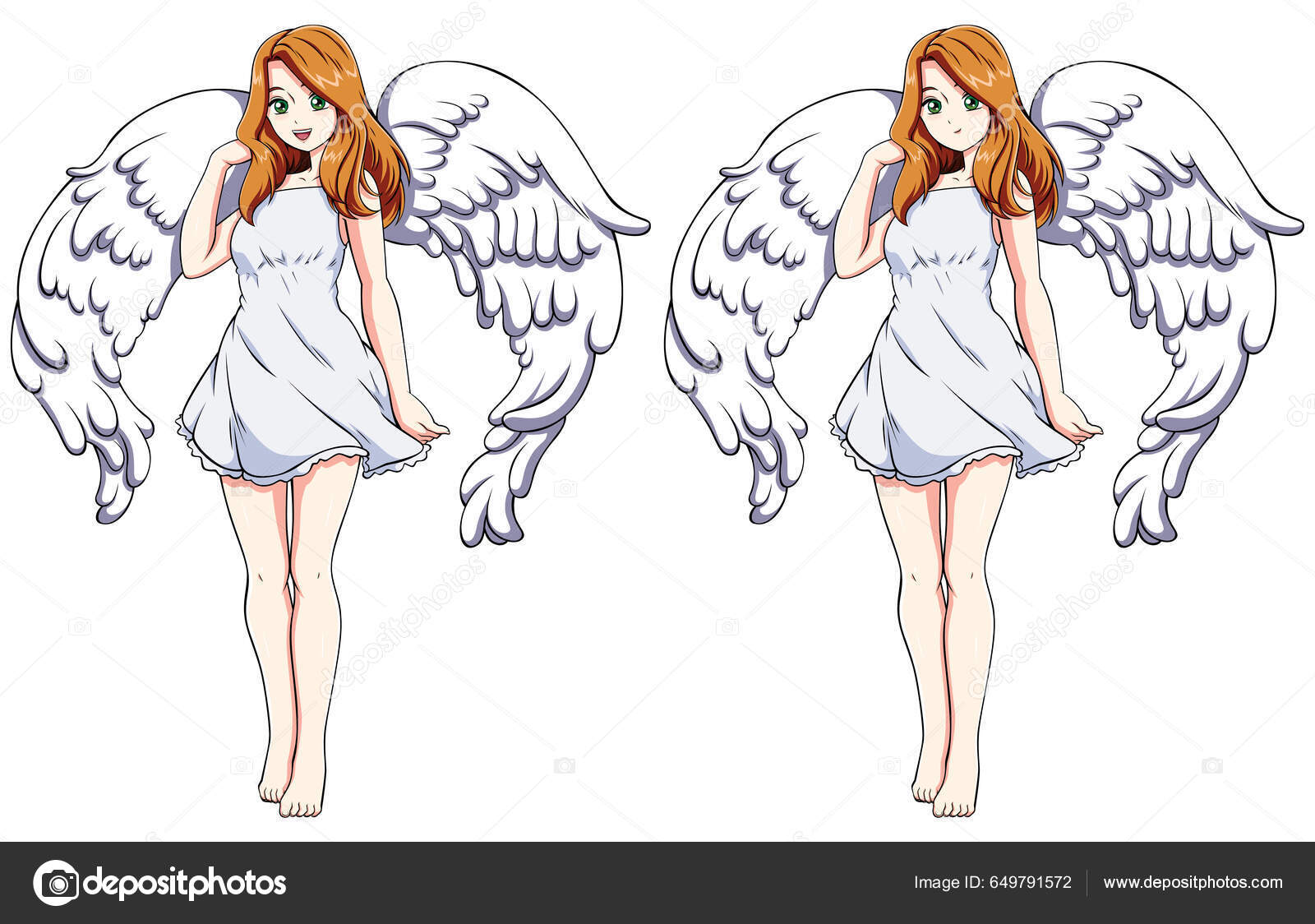 Desenho estilo anime de uma garota com asas de anjo e um vestido