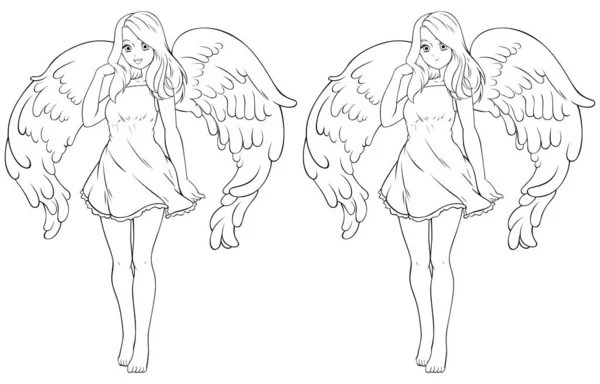 美丽的天使女孩 动画风格 白色背景 — 图库矢量图片