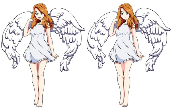 Beautiful Angel Girl Anime Style White Background — Stock Vector