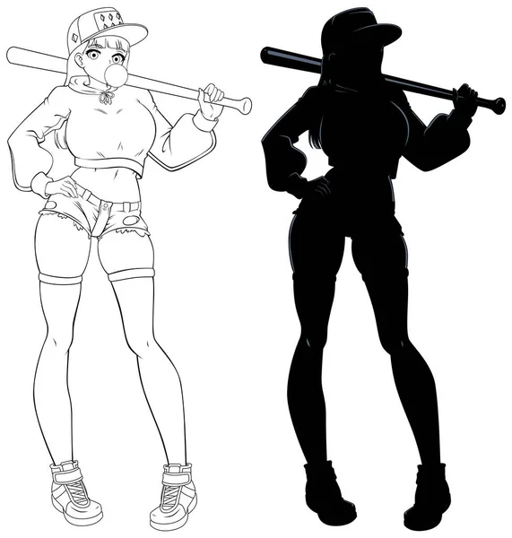 Anime Estilo Ilustração Menina Segurando Morcego Beisebol —  Vetores de Stock