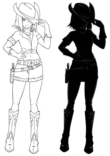 Ilustrasi Gaya Anime Gadis Remaja Dengan Pakaian Koboi - Stok Vektor