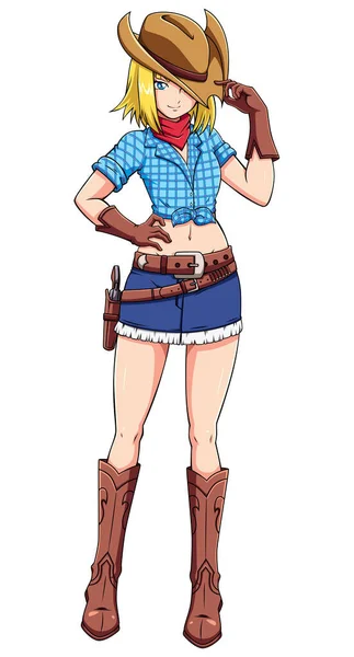 Anime Styl Ilustrace Dospívající Dívky Cowboy Oblečení — Stockový vektor