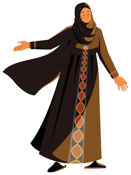 Flat Style Illustration Arab Woman Traditional Abaya Dress — Stock Vector