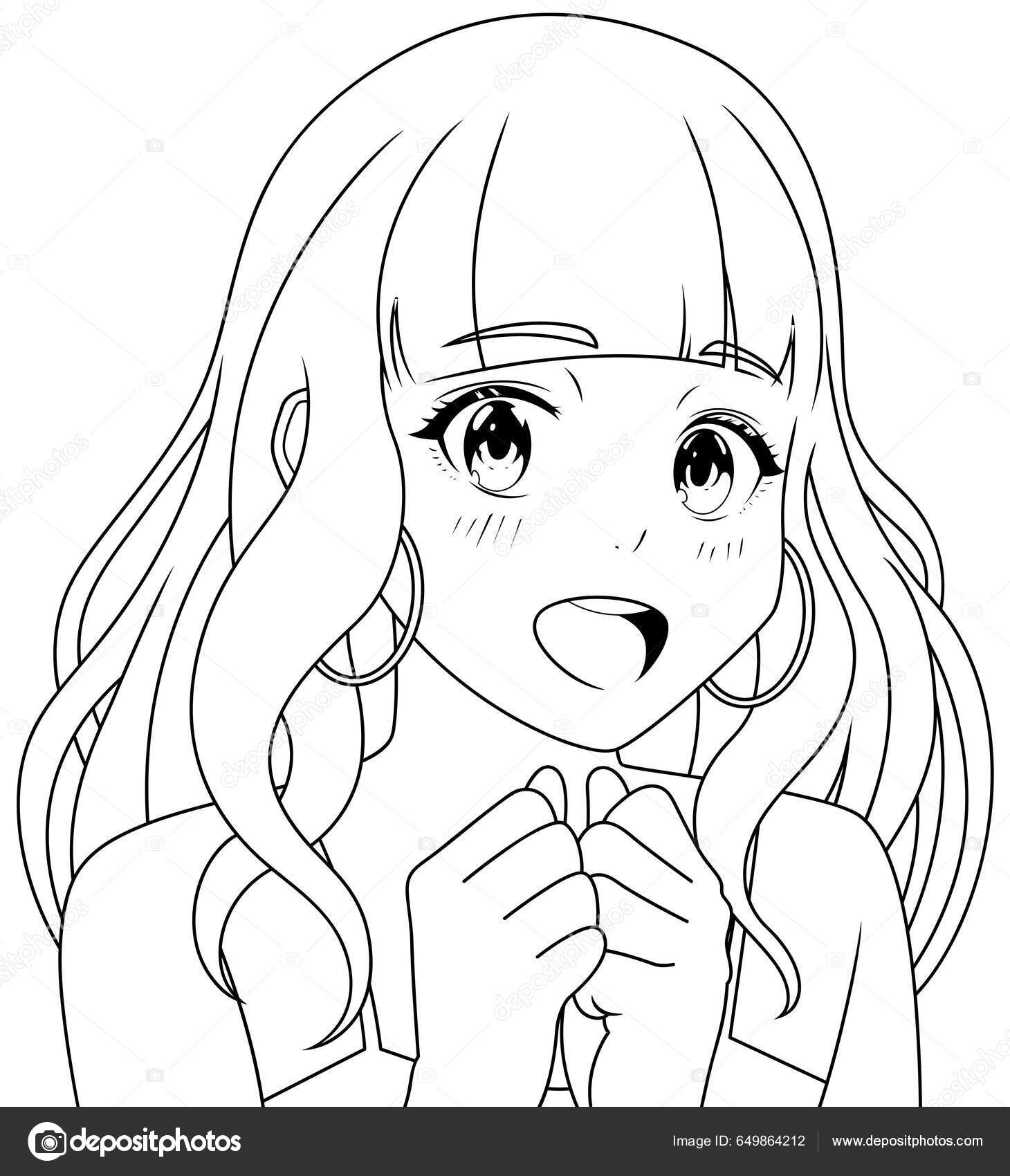 Line Art Retrato Menina Agradavelmente Surpreendida Desenhado