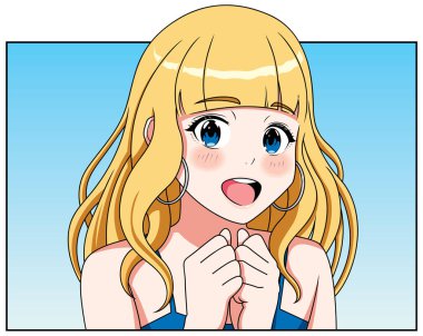 Anime tarzında çizilmiş, hoş ve şaşırtıcı bir kızın portresi..