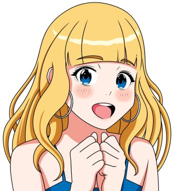 Anime tarzında çizilmiş, hoş ve şaşırtıcı bir kızın portresi..