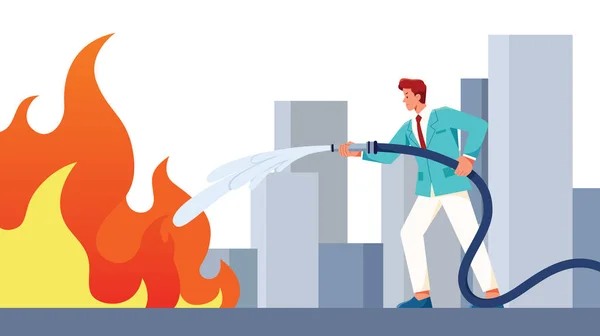 Koncepcja Płaski Styl Ilustracja Biznesmen Gaszenie Ognia — Wektor stockowy