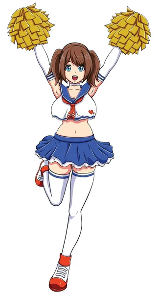 Ilustrasi Gaya Anime Dari Cheerleader Lucu Latar Belakang Putih - Stok Vektor