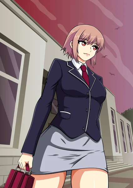 Anime Nebo Manga Styl Ilustrace Školačky Školní Uniformě — Stockový vektor