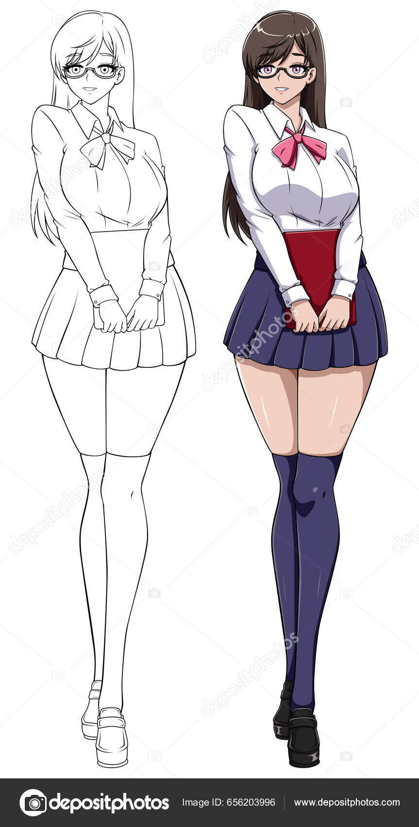 Anime Manga Style Illustration Schoolgirl School Uniform Holding Book White  Stock Vector by ©Malchev 656203996