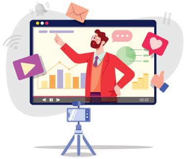 Ekonomi veya kişisel finans vlogger düz tasarım illüstrasyonunu kabul et.