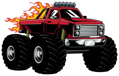 Mascot illustration of powerful red monster truck isolated on white background. clipart