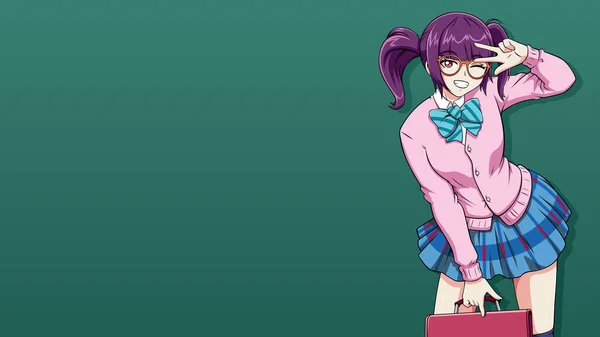 Anime Manga Στυλ Εικονογράφηση Της Μαθήτριας Σχολική Στολή Κρατώντας Σακίδιο — Διανυσματικό Αρχείο