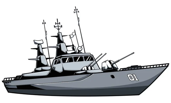 Cartoon Tekening Van Slagschip Getoond Vanaf Een Zijaanzicht Met Patrijspoorten — Stockvector