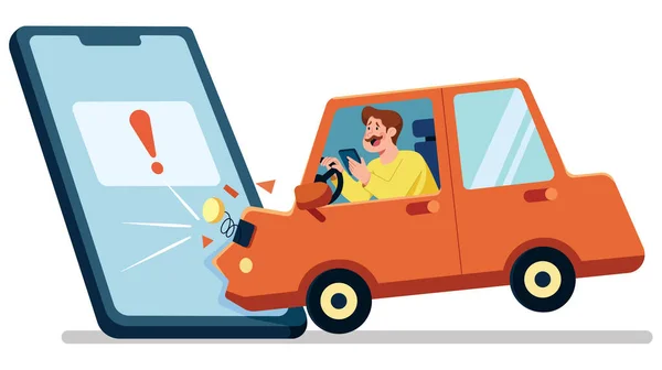 Flat Design Illustration Cartoon Character Crushing His Car Because Checking — Stock Vector