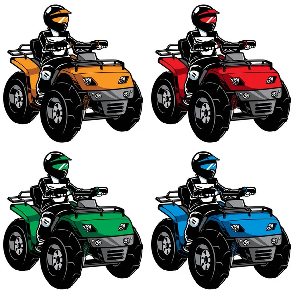 All Terrain Vehicle Quad Bike White Background Color Versions — Stock Vector