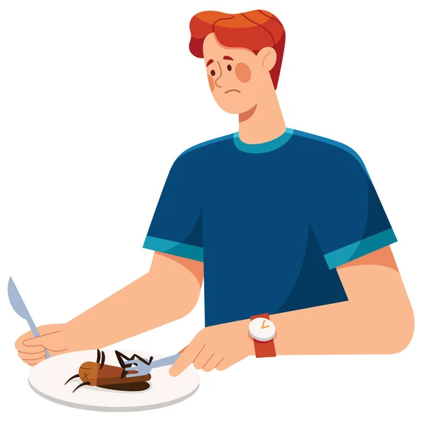 Ilustración Diseño Plano Conceptual Con Hombre Que Tiene Que Comer — Archivo Imágenes Vectoriales