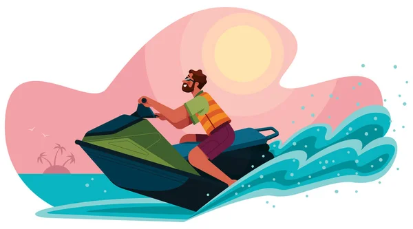 Flat Design Illustration Person Riding Jet Ski Body Water — Stock Vector
